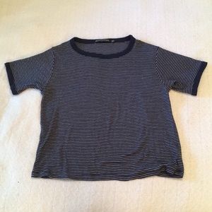 Brandy Melville Navy and White Striped Tee